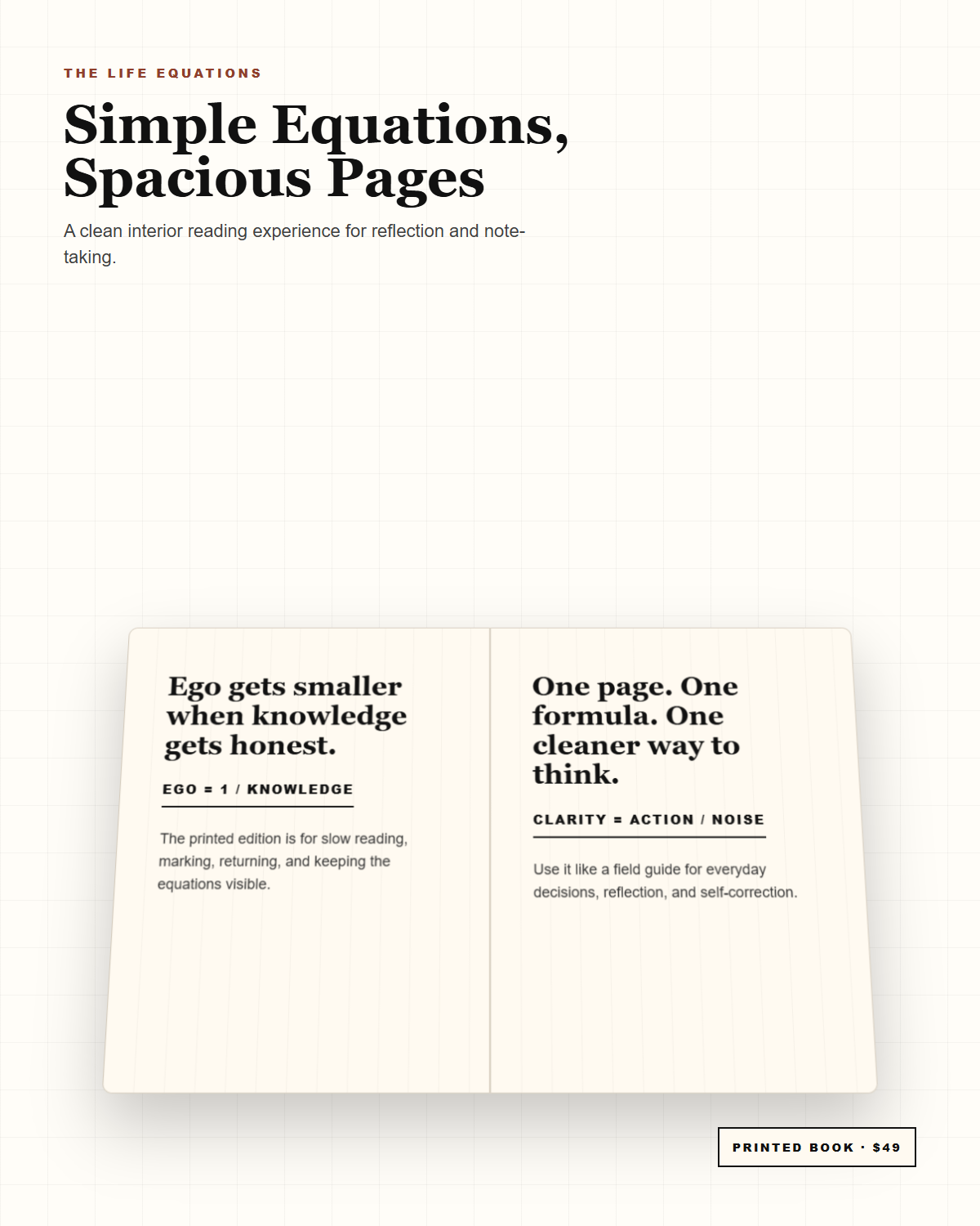 The Life Equations printed book open page preview